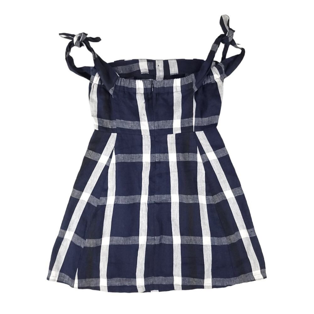 Reformation Linen Mini Dress Plaid Tie Off The Shoulder Arnaut Summer Dress - Picture 11 of 14